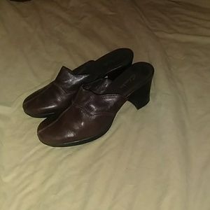 Clark's brown leather clogs